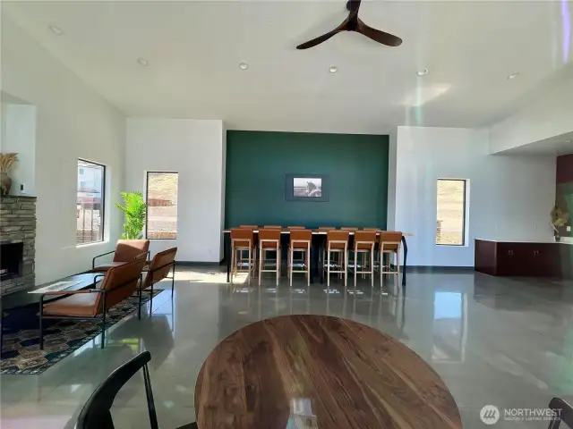 Inside the clubhouse - a nice fireplace, bar area and kitchen!