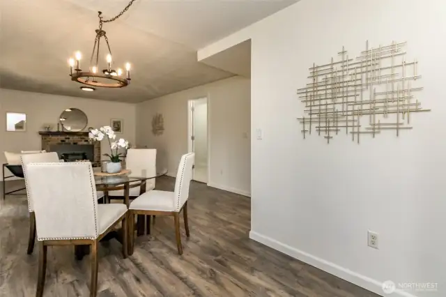 This angle of the dining room faces the family room and utility room.