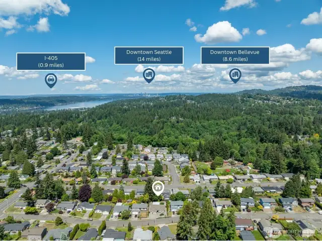 North View: Incredible commuter access! You're less than a mile from I-405 and within reach of both Downtown Bellevue and Seattle—perfect for work, play, and everything in between.
