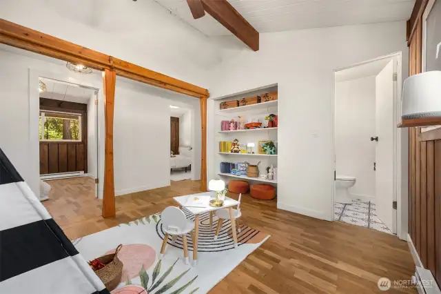 Flex space with view of powder room.