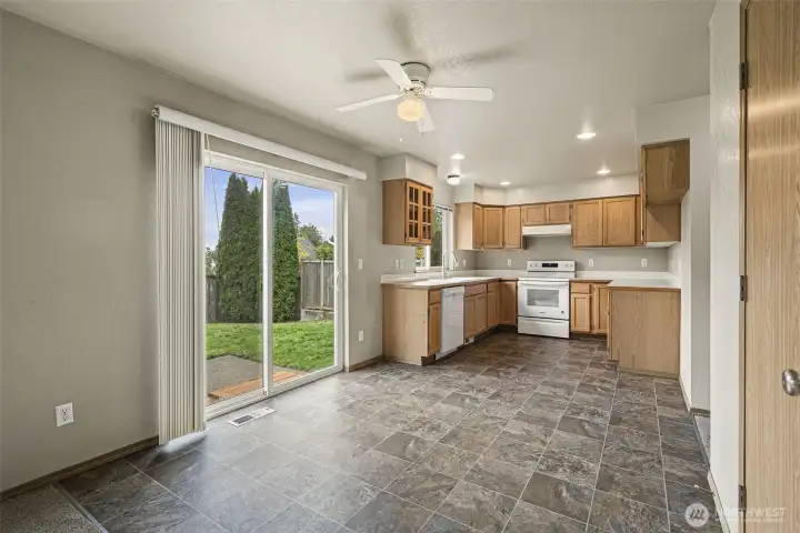 Great open space in kitchen and dining room