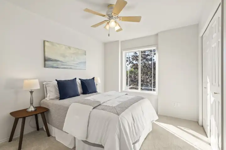 2nd upstairs bedroom easily accommodates a queen size bed.