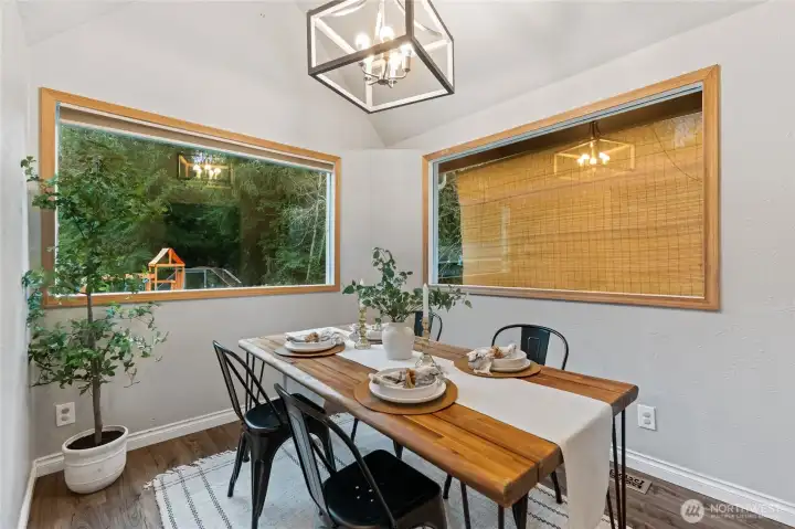 Large dining area filled with abundant natural light
