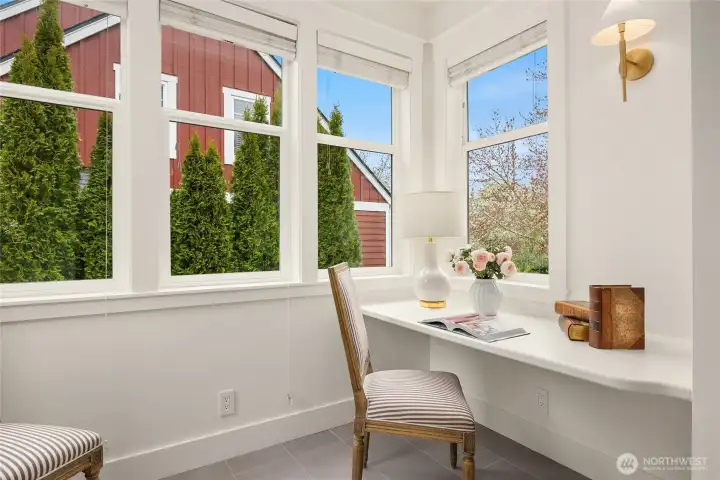 Here's the built-in computer desk already located within south-facing nook.