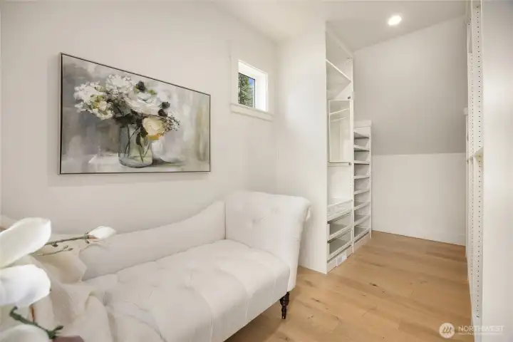 Spacious walk-in closet systems are new to the home.