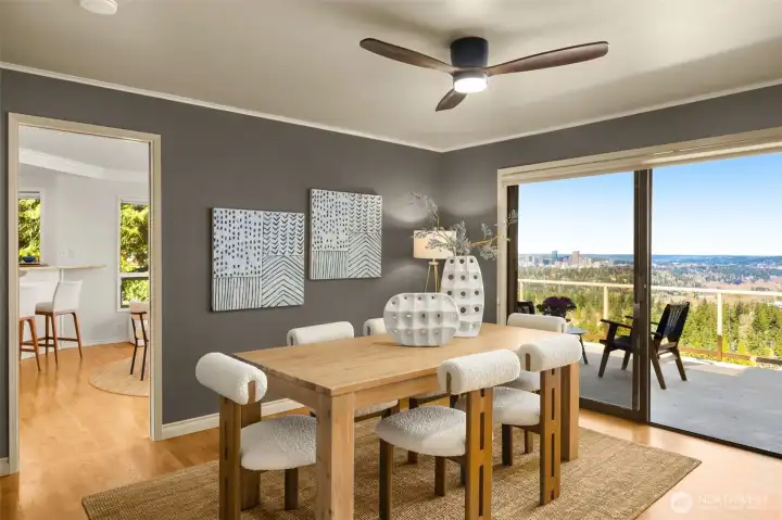 Entertain with ease in the spacious dining area with wet bar, while overlooking DT Bellevue!