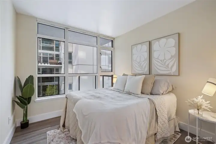 Bedroom with big windows for natural light