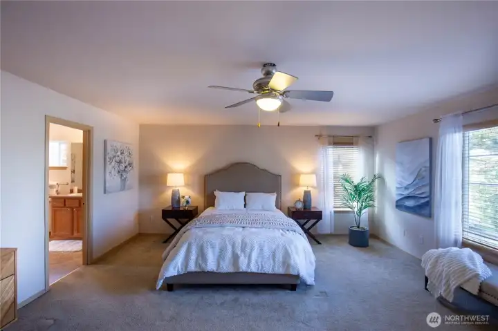 This primary ensuite is huge with room for all your larger furnishings.