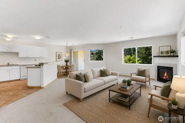 Wide open great room is the perfect layout for entertaining friends and family. New carpet throughout! *Virtually staged* Wide open great room is the perfect layout for entertaining friends and family. New carpet throughout! *Virtually staged*