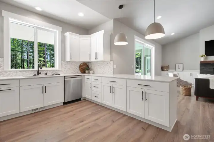 Seating area with storage below makes for a perfect breakfast area.
