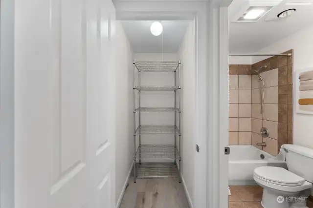 Adjacent to the bathroom and Bedroom is a very large storage closet