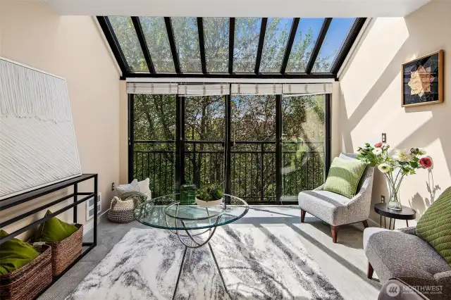 Red maples right outside your window with a Juliiet balcony.