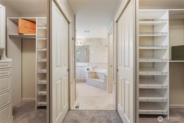 Dual closets in primary suite.