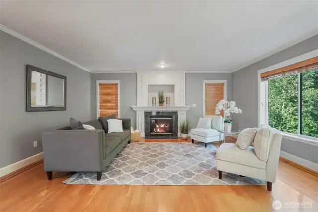 Cozy living room with gas fireplace.
