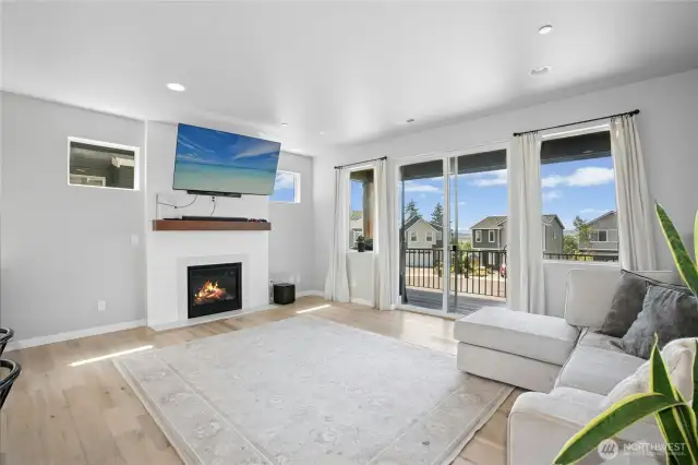 gas fireplace and engineered hardwood floors