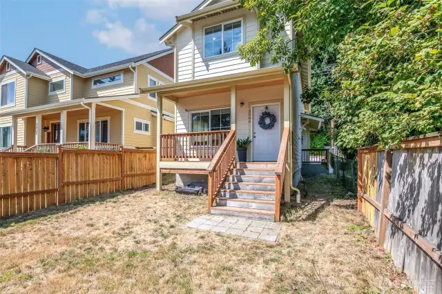 Fenced front yard.