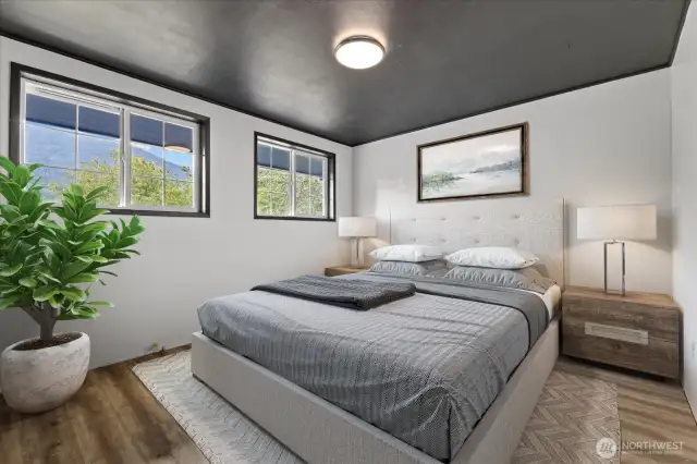 Upstairs bedroom #1. Virtually Staged.