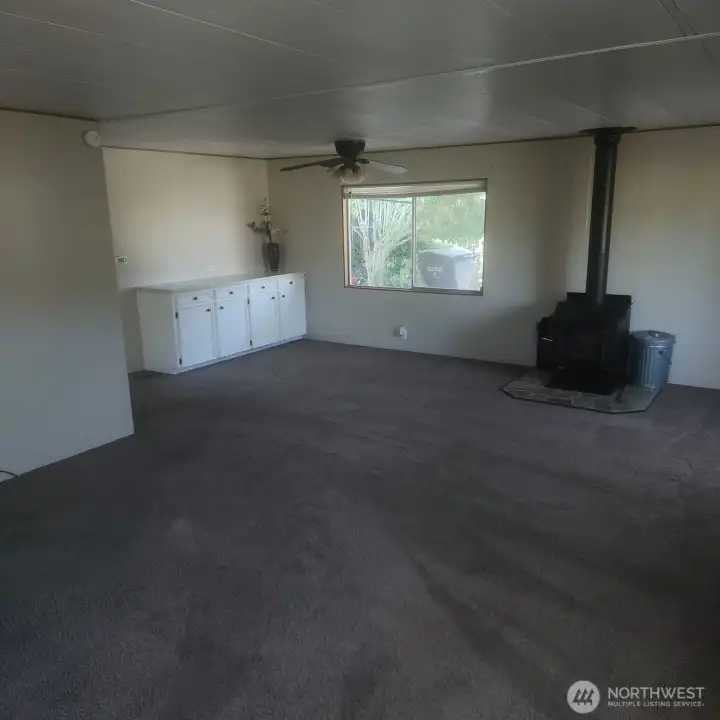 Living room with wood stove