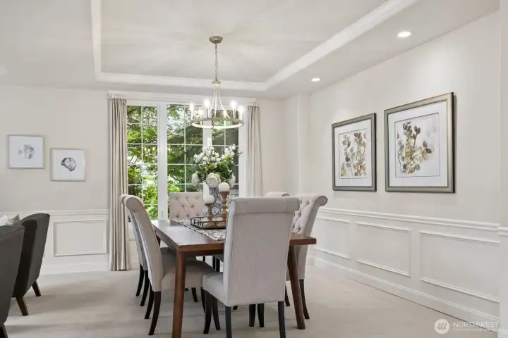 Formal dining room with new chandelier.