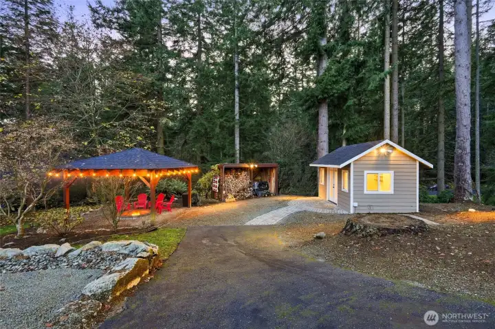 Detached Finished Studio w/ Heat, RV/Guest Parking and Covered Fireside Gathering Spot~