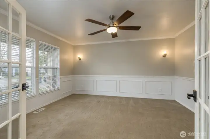 Office/den with French doors off the entry