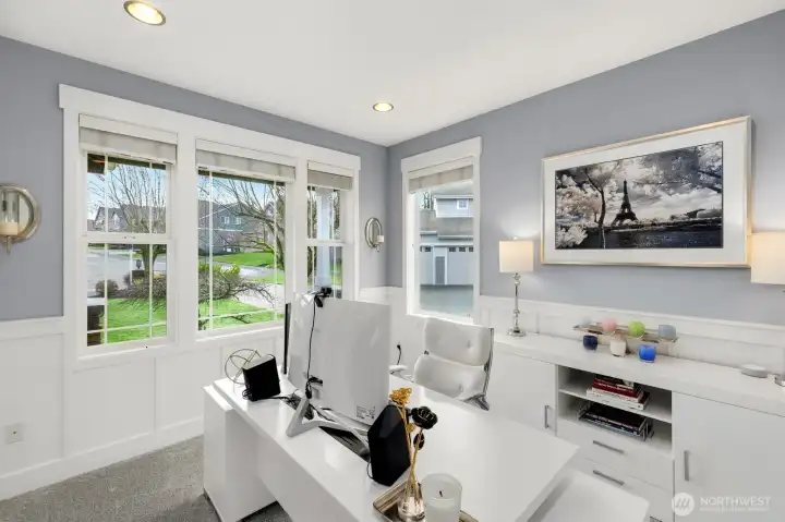 Office off entry offers privacy from main living areas.