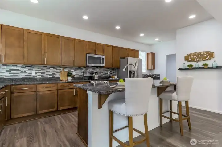 This is a closer picture of the kitchen and the spacious countertops.