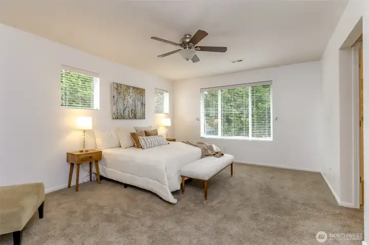 This picture window overlooks the backyard.