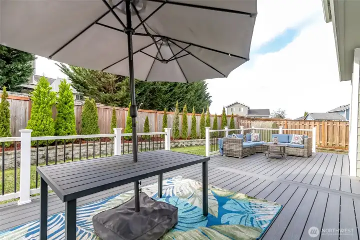 Spacious deck can easily accomodate large patio furniture.