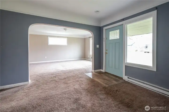 Entry looking into living room. Entry space is large enough to put a small dinning table here.