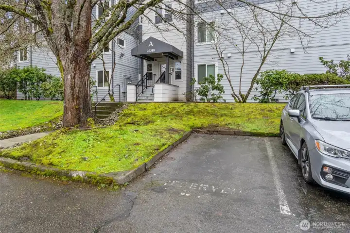 Dedicated parking spot, just outside front entry