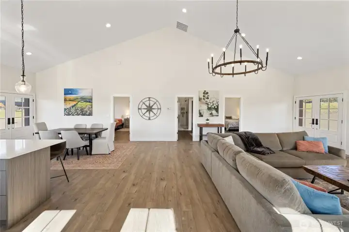 The vaulted ceiling enhances the open, airy feel of this delightful room.