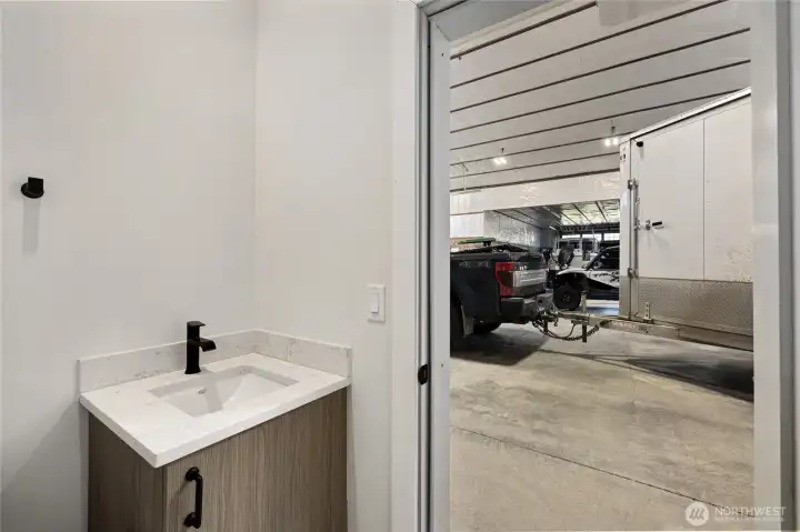 Half bath conveniently located inside the shop.