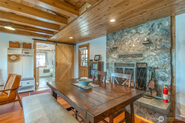 The original fireplace keeps the cottage cozy and unique.