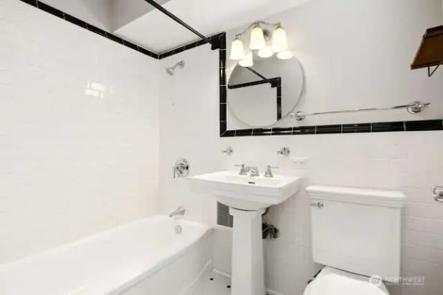 The updated vintage style bathroom.