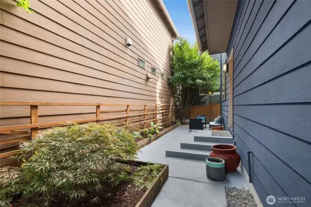 Private backyard with low-maintenance landscaping.