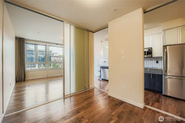 View from Bedroom to Kitchen & Living area