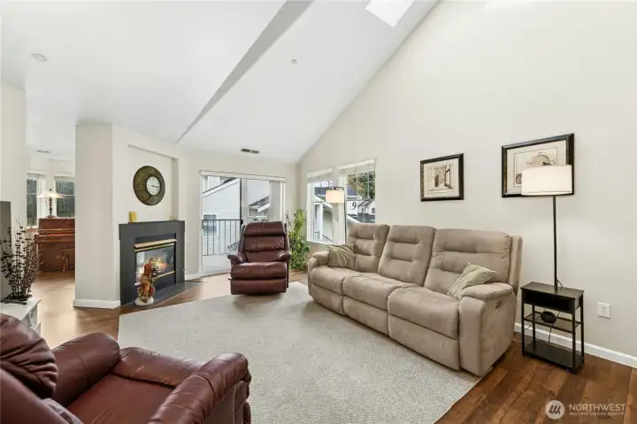 Fireplace is double sided. On your left is family room.