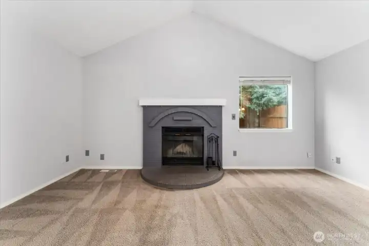 Cozy wood burning fireplace