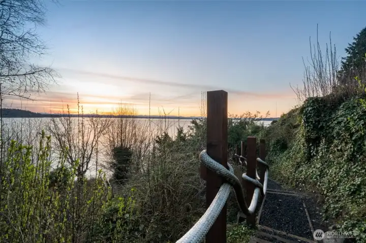 Stout staircase to private beach.