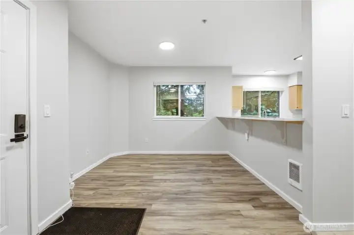 Home enters in to the kitchen and dining space.