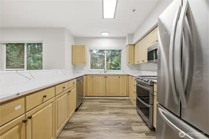 The kitchen shines as the heart of the home.