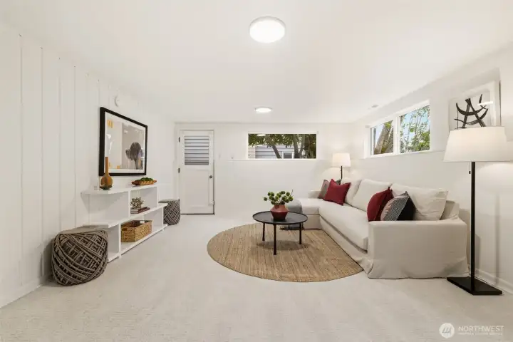 Daylight lower level living room