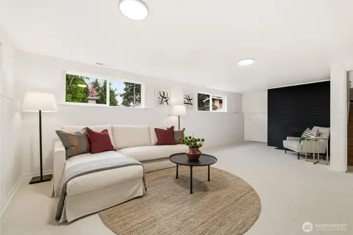 Daylight lower level living room