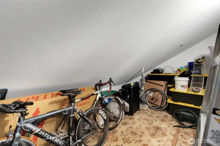 Additional storage behind bedroom closet.
