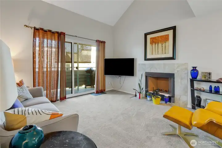 Living room with fireplace.