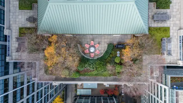 Extensive landscaping on rooftop deck.