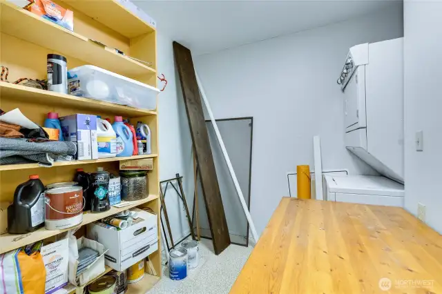 Utility room with additional storage space across common hall.