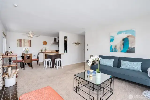 Wide, open floor-plan with circular flow.