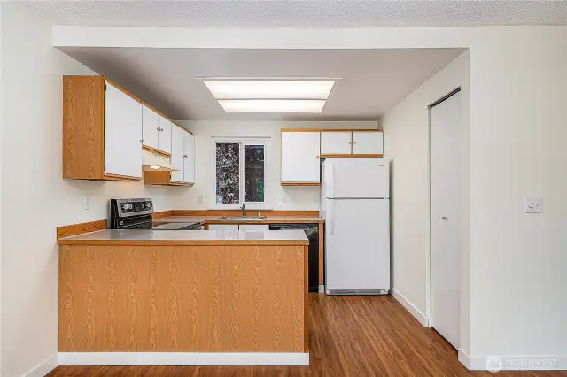 Kitchen with pantry closet.